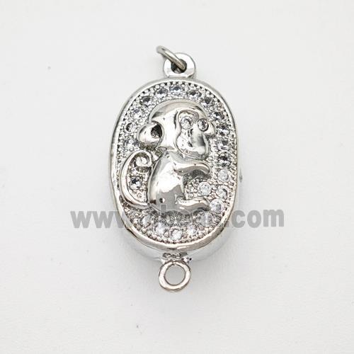 Copper Monkey Connector Pave Zirconia Chinese Zodiac Platinum Plated