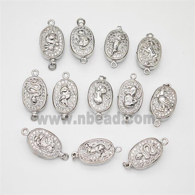 Copper Connector Pave Zirconia Chinese Zodiac Platinum Plated Mixed