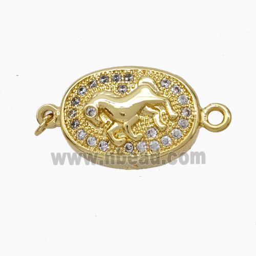 Copper Horse Connector Pave Zirconia Chinese Zodiac Gold Plated