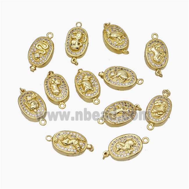 Copper Connector Pave Zirconia Chinese Zodiac Gold Plated Mixed