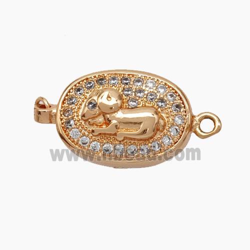 Copper Sheep Connector Pave Zirconia Chinese Zodiac Rose Gold