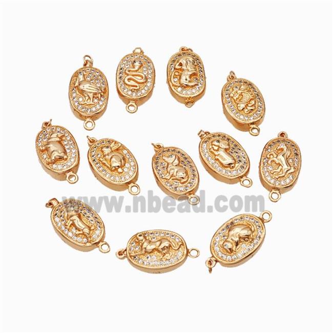 Copper Connector Pave Zirconia Chinese Zodiac Rose Gold Mixed