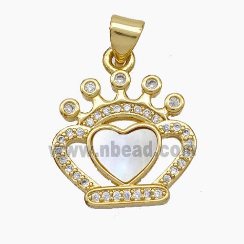 Copper Crown Heart Pendant Pave Zirconia Shell 18K Gold Plated