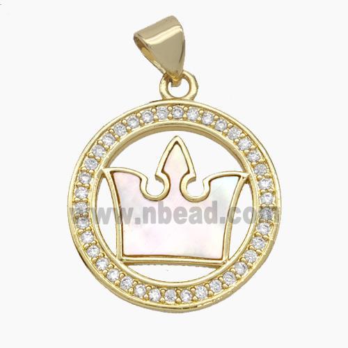 Copper Crown Pendant Pave Zirconia Shell 18K Gold Plated