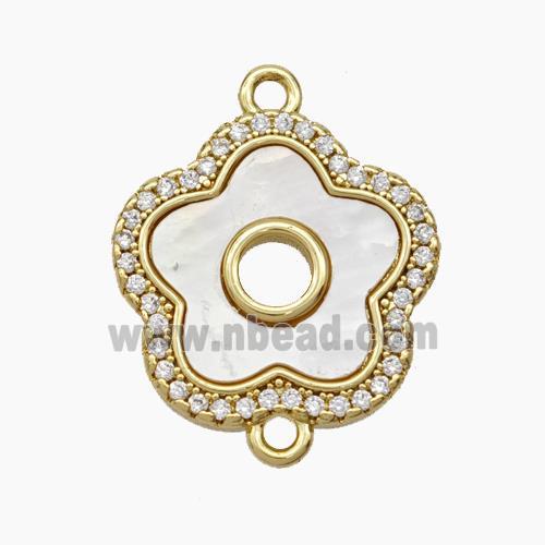 Copper Flower Connector Pave Shell Zirconia 18K Gold Plated