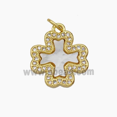 Copper Clover Pendant Micropave Zirconia Shell 18K Gold Plated