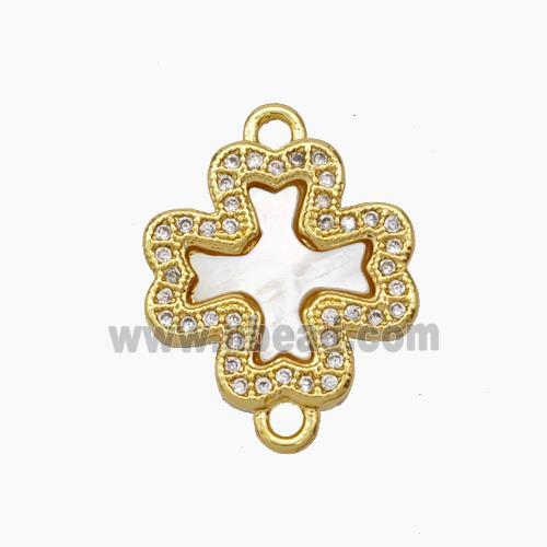 Copper Clover Connector Micropave Zirconia Shell 18K Gold Plated