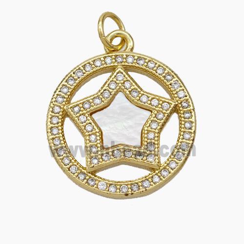 Copper Star Pendant Micropave Zirconia Shell 18K Gold Plated