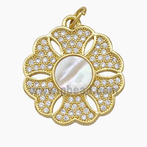 Copper Flower Pendant Micropave Zirconia Shell 18K Gold Plated