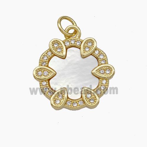 Copper Flower Pendant Micropave Zirconia Shell 18K Gold Plated