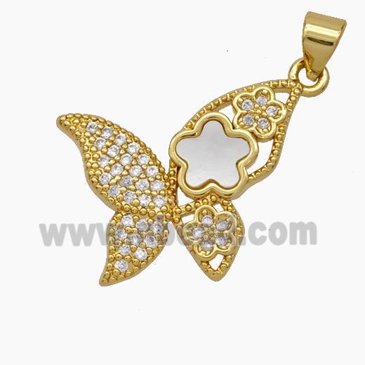 Copper Butterfly Pendant Micropave Zirconia Shell 18K Gold Plated