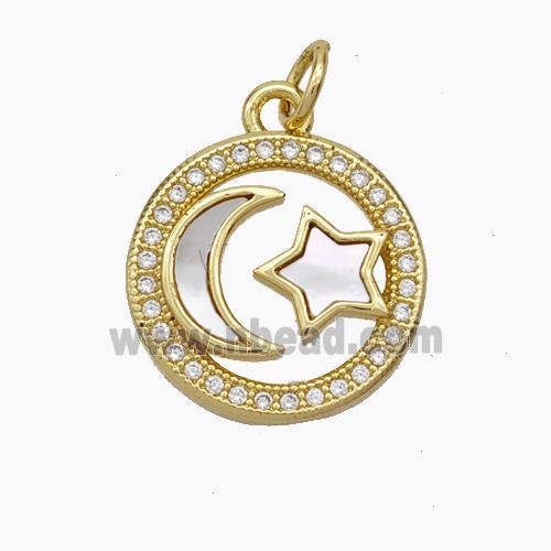 Copper Moon Star Pendant Micropave Zirconia Shell 18K Gold Plated