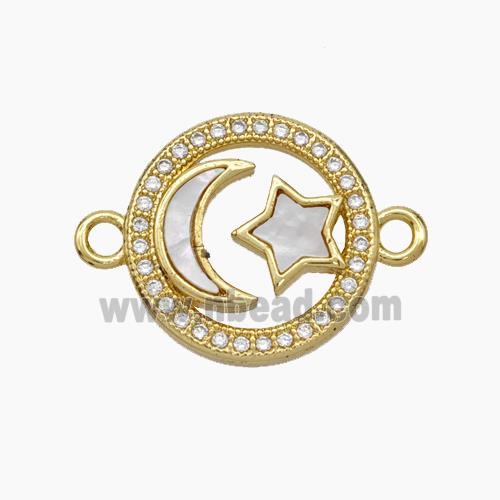 Copper Moon Star Connector Micropave Zirconia Shell 18K Gold Plated