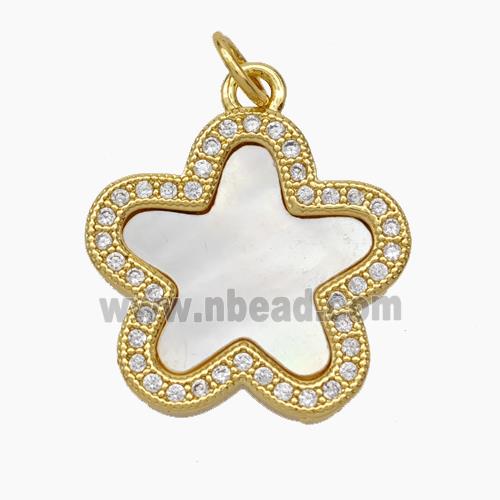 Copper Flower Pendant Micropave Zirconia Shell 18K Gold Plated