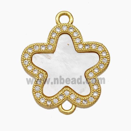 Copper Flower Connector Micropave Zirconia Shell 18K Gold Plated