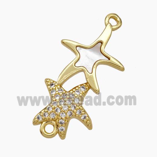 Copper Starfish Connector Micropave Zirconia Shell 18K Gold Plated