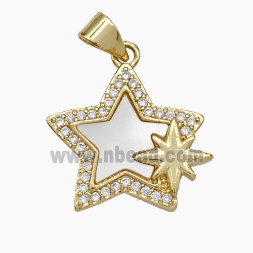 Copper Star Pendant Micropave Zirconia Shell 18K Gold Plated