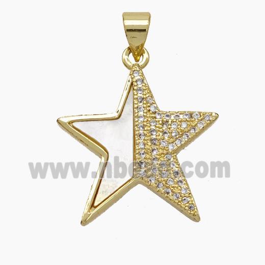 Copper Star Pendant Micropave Zirconia Shell 18K Gold Plated