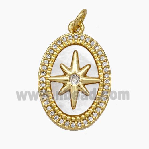 Copper Northstar Pendant Micropave Zirconia Shell Oval 18K Gold Plated