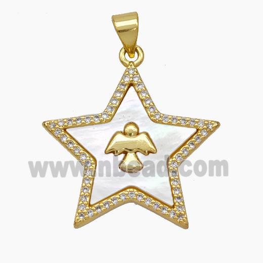 Copper Star Pendant Micropave Zirconia Shell Angel 18K Gold Plated