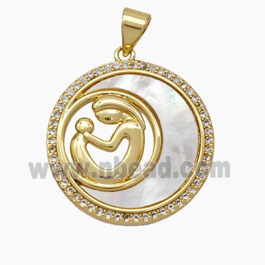 Copper Moon Pendant Micropave Zirconia Shell MOM 18K Gold Plated