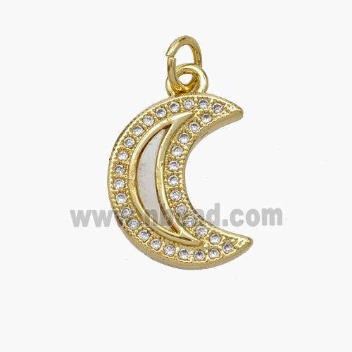 Copper Moon Pendant Micropave Zirconia Shell 18K Gold Plated