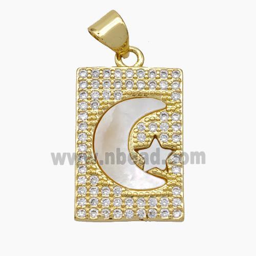 Copper Moon Star Pendant Micropave Zirconia Shell 18K Gold Plated