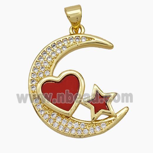 Copper Moon Star Pendant Micropave Zirconia Shell Heart 18K Gold Plated