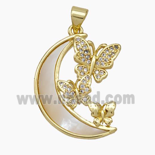 Copper Moon Butterfly Pendant Micropave Zirconia Shell 18K Gold Plated