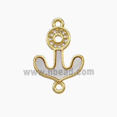 Copper Anchor Connector Micropave Zirconia Shell 18K Gold Plated