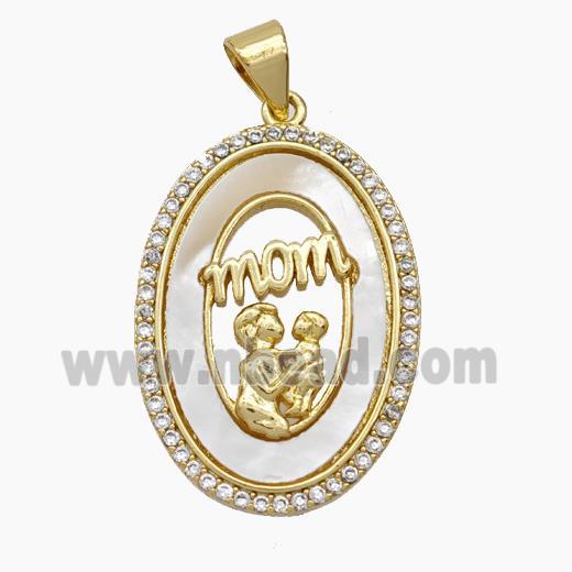 Copper MOM Pendant Micropave Zirconia Shell Love Baby Oval 18K Gold Plated