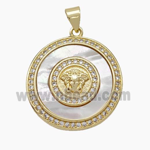 Copper Sphinx Pendant Micropave Zirconia Shell Circle 18K Gold Plated