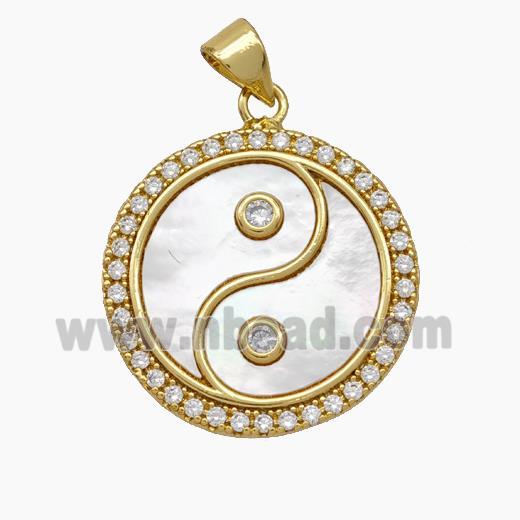 Copper Taichi Pendant Micropave Zirconia Shell Yinyang 18K Gold Plated