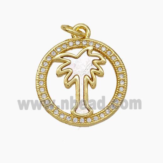 Copper Coconut Tree Pendant Micropave Zirconia Shell Palm 18K Gold Plated