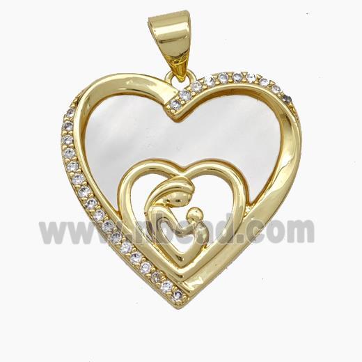 Copper Heart Pendant Micropave Zirconia Shell Baby MOM 18K Gold Plated