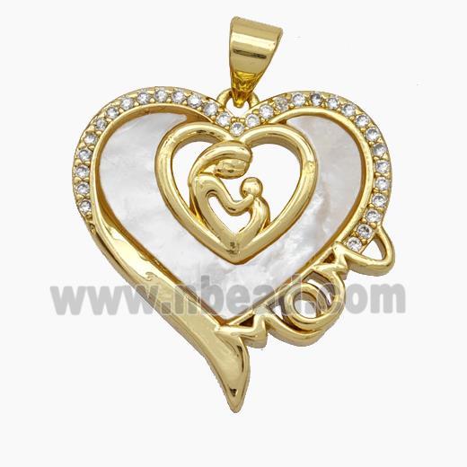 Copper hEART Pendant Micropave Zirconia Shell MOM Baby 18K Gold Plated