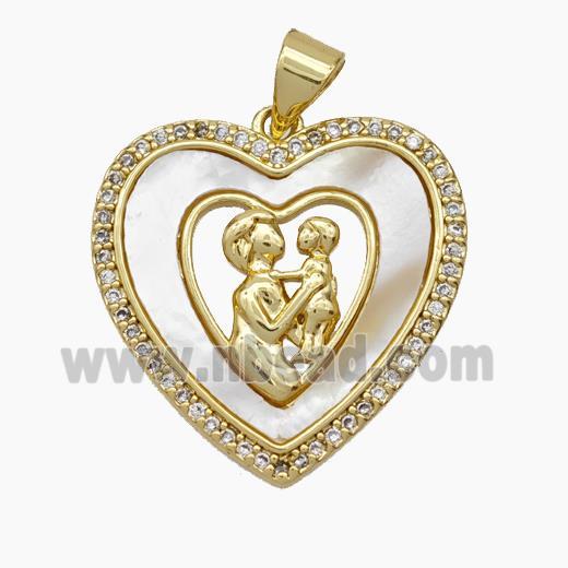 Copper Heart Pendant Micropave Zirconia Shell MOM Baby 18K Gold Plated