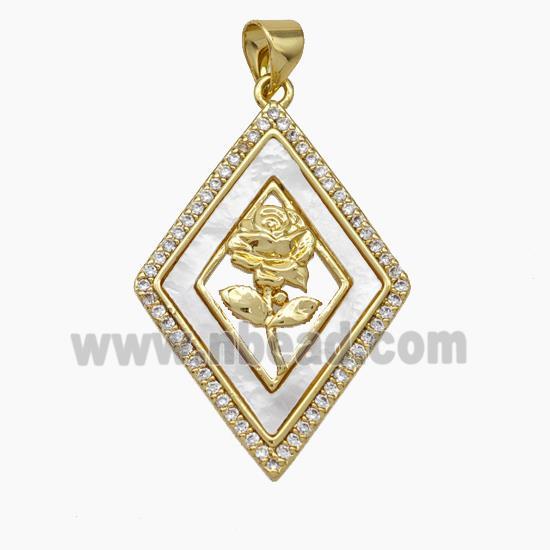 Copper pendant pave zircon and white shell bead, Gold Plated