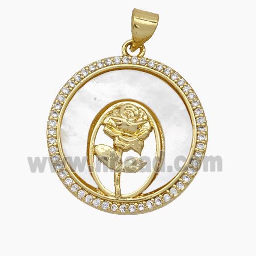 Copper Flower Pendant Micropave Zirconia Shell 18K Gold Plated