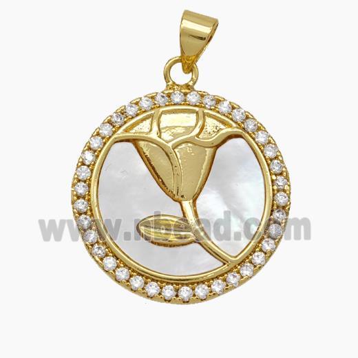 Copper Flower Pendant Micropave Zirconia Shell 18K Gold Plated