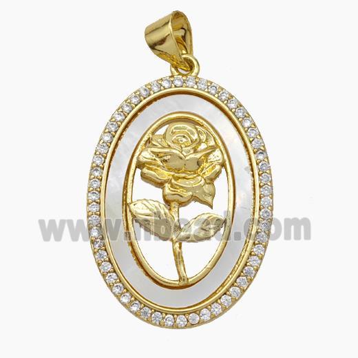 Copper Flower Pendant Micropave Zirconia Shell 18K Gold Plated