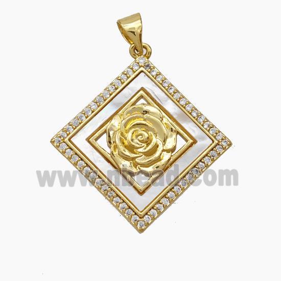 Copper Flower Pendant Micropave Zirconia Shell 18K Gold Plated