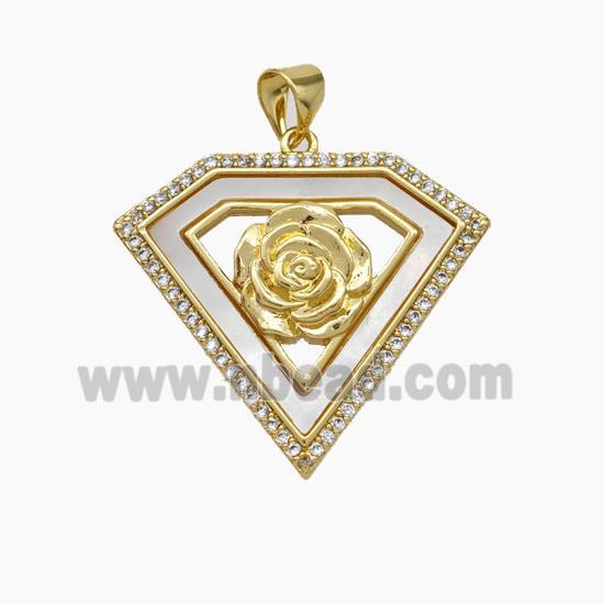 Copper Flower Pendant Micropave Zirconia Shell 18K Gold Plated