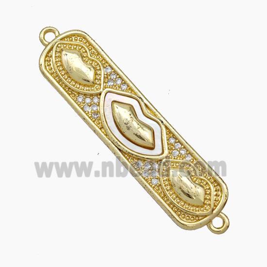 Copper Lips Connector Micropave Zirconia Shell Stick 18K Gold Plated