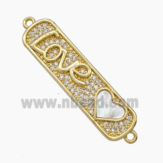 Copper Love Heart Connector Micropave Zirconia Shell Stick 18K Gold Plated