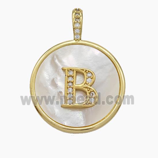 Copper Letter-B Pendant Pave Shell Zirconia Circle Gold Plated