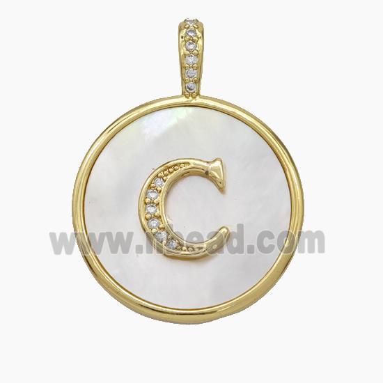 Copper Letter-C Pendant Pave Shell Zirconia Circle Gold Plated