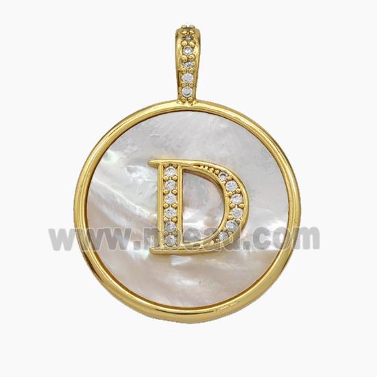 Copper Letter-D Pendant Pave Shell Zirconia Circle Gold Plated