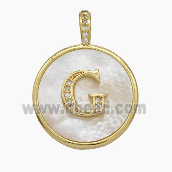 Copper Letter-G Pendant Pave Shell Zirconia Circle Gold Plated