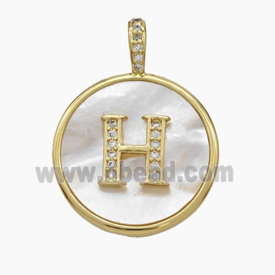 Copper Letter-H Pendant Pave Shell Zirconia Circle Gold Plated